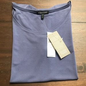 EILEEN FISHER PERIWINKLE SCOOP NECK CAP SLEEVE TEE, SIZE MEDIUM